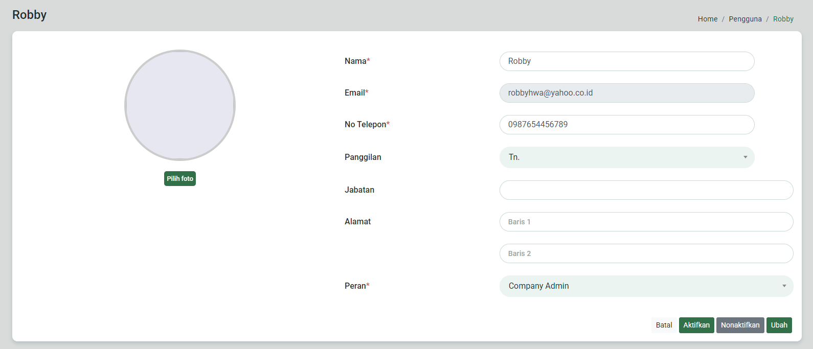 Detail data pengguna