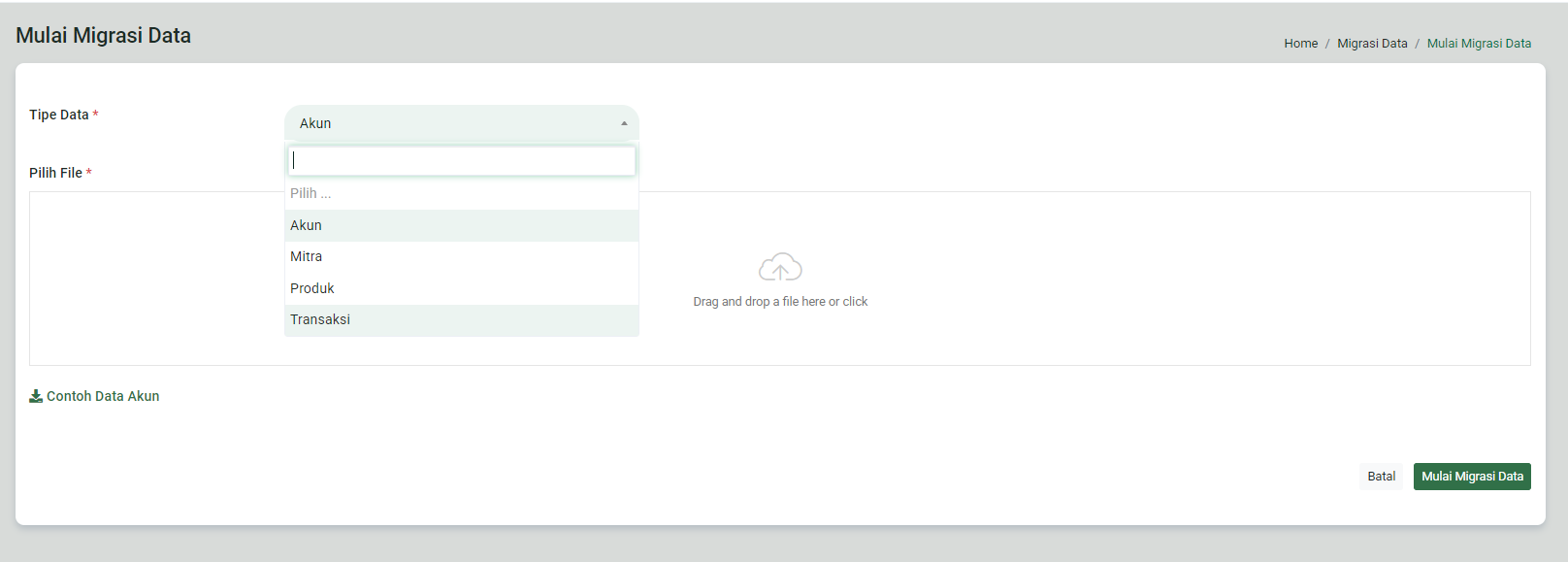 Form migrasi data