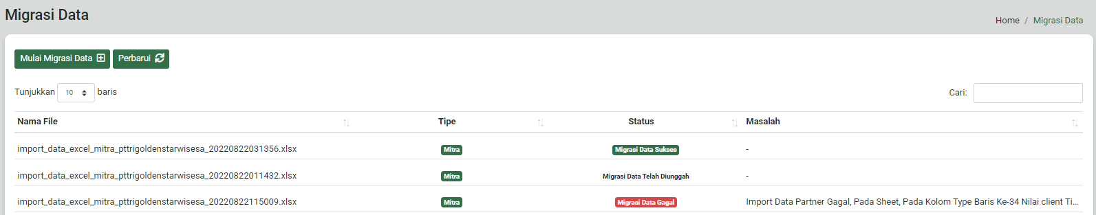 Halaman migrasi data