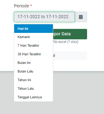 Filter tanggal ekspor jurnal umum