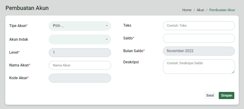 form input data akun