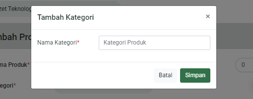 Form tambah data kategori